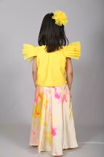 White printed art silk kids-frocks