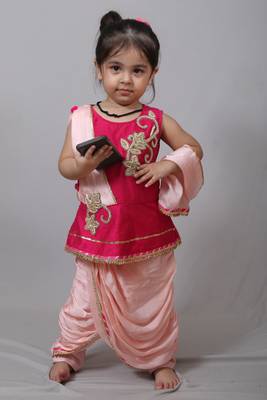 Pink embroidered art silk kids-tops 1
