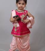 Pink embroidered art silk kids-tops