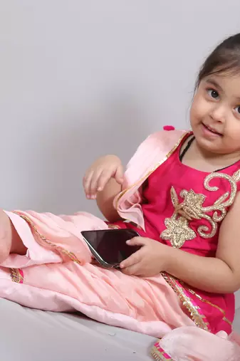 Pink embroidered art silk kids-tops