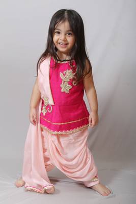 Pink embroidered art silk kids-tops 3
