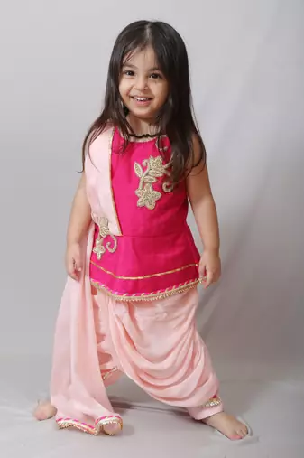 Pink embroidered art silk kids-tops