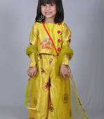 Yellow printed art silk kids salwar suit