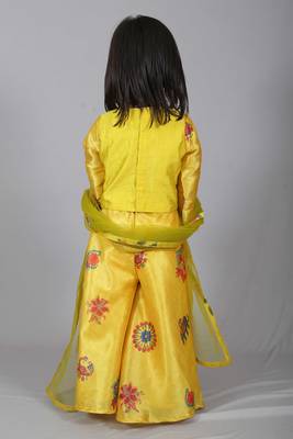 Yellow printed art silk kids salwar suit 2