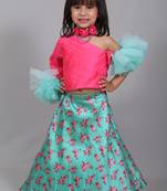 Pink printed art silk kids lehenga choli