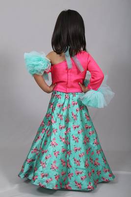 Pink printed art silk kids lehenga choli 2