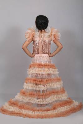 Gold embroidered net kids lehenga choli 2