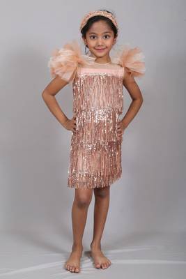 Gold embroidered net kids lehenga choli 3