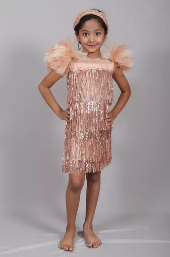 Gold embroidered net kids lehenga choli