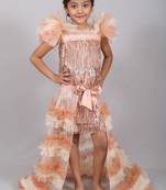 Gold embroidered net kids lehenga choli