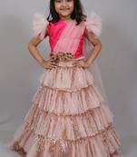 Pink embroidered art silk kids-frocks