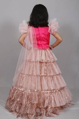 Pink embroidered art silk kids-frocks 2