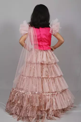 Pink embroidered art silk kids-frocks