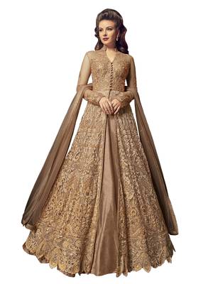 Beige embroidered net salwar with dupatta 1