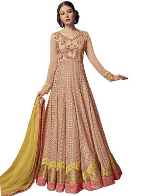 Peach embroidered georgette salwar with dupatta 1