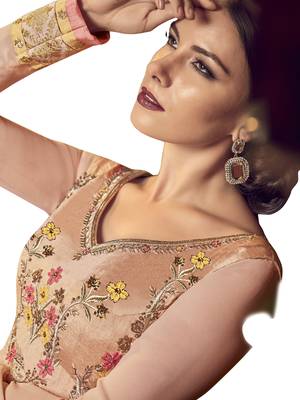 Peach embroidered georgette salwar with dupatta 2