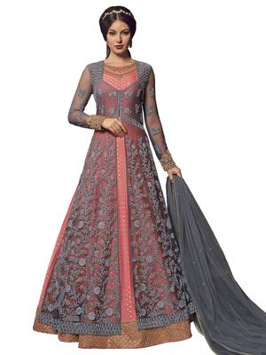 Grey embroidered net salwar with dupatta 1