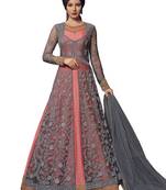 Grey embroidered net salwar with dupatta