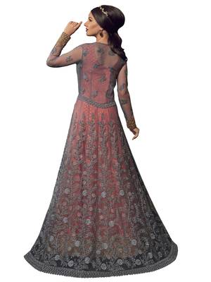 Grey embroidered net salwar with dupatta 2