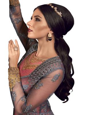 Grey embroidered net salwar with dupatta 3