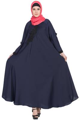 Nida Embroidered Patch Umbrella Navy Abaya 2