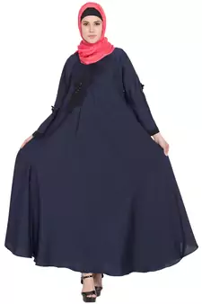 Nida Embroidered Patch Umbrella Navy Abaya
