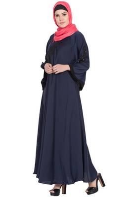 Nida Embroidered Patch Umbrella Navy Abaya 3