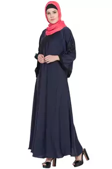 Nida Embroidered Patch Umbrella Navy Abaya