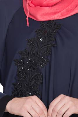 Nida Embroidered Patch Umbrella Navy Abaya 4