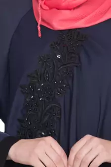 Nida Embroidered Patch Umbrella Navy Abaya