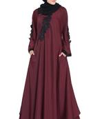Maroon Embroidered Patch Nida Umbrella Abaya