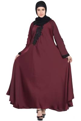 Maroon Embroidered Patch Nida Umbrella Abaya 2