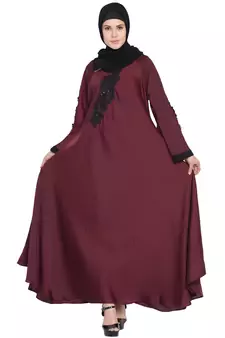 Maroon Embroidered Patch Nida Umbrella Abaya