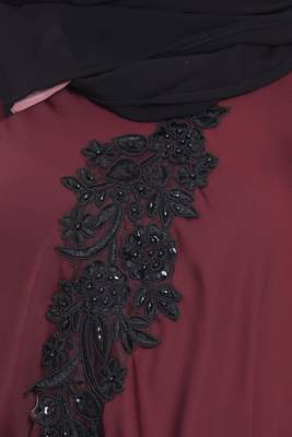 Maroon Embroidered Patch Nida Umbrella Abaya 4