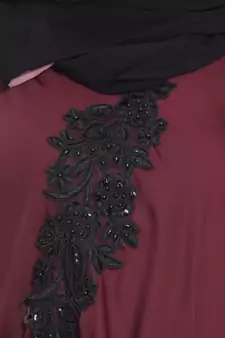 Maroon Embroidered Patch Nida Umbrella Abaya