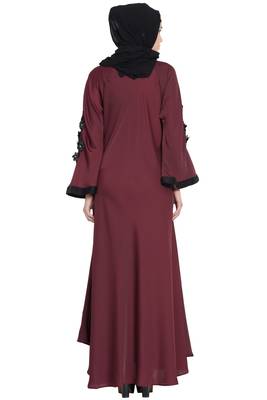Maroon Embroidered Patch Nida Umbrella Abaya 5