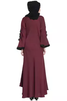 Maroon Embroidered Patch Nida Umbrella Abaya