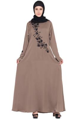 Coffee Brown Hand Work Beads Embellished Nida Party Abaya 2