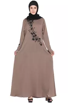 Coffee Brown Hand Work Beads Embellished Nida Party Abaya