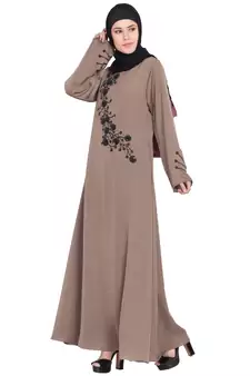 Coffee Brown Hand Work Beads Embellished Nida Party Abaya