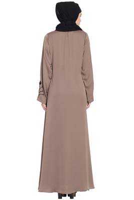 Coffee Brown Hand Work Beads Embellished Nida Party Abaya 6
