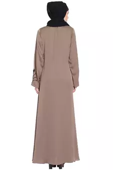 Coffee Brown Hand Work Beads Embellished Nida Party Abaya