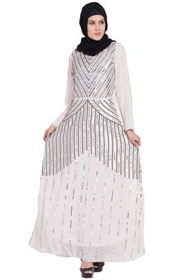 Light Pink Sequins Beads Hand Work Georgette Abaya 2