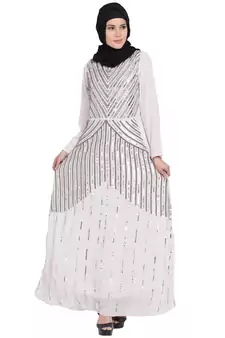 Light Pink Sequins Beads Hand Work Georgette Abaya