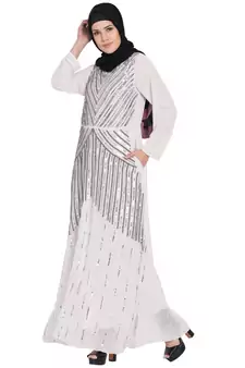 Light Pink Sequins Beads Hand Work Georgette Abaya