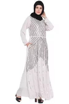 Light Pink Sequins Beads Hand Work Georgette Abaya