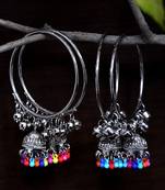 Silver Plated Two Pairs of Designer Bangles with Multiple Hanging Jhumkis and Bells