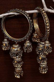 Bollywood Look with Multiple Hanging Jhumkis and Punjabi Kalire Styled Bangles