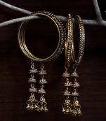 Gold Plated with Multiple Hanging Jhumkis, Bells  and Punjabi Kalire Styled Bangles