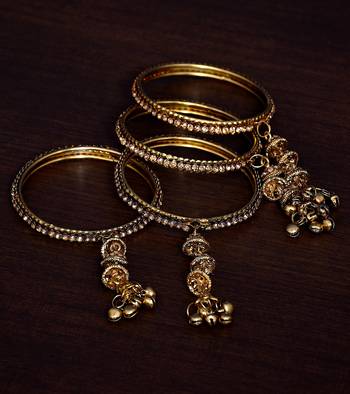 Gold Plated with Multiple Hanging Jhumkis, Bells  and Punjabi Kalire Styled Bangles 2